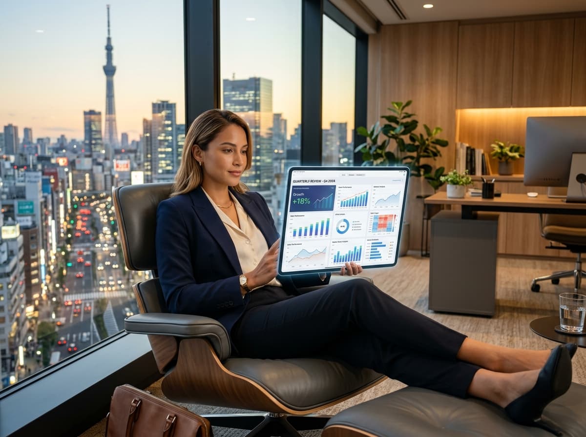 Líder empresarial analizando crecimiento de negocio